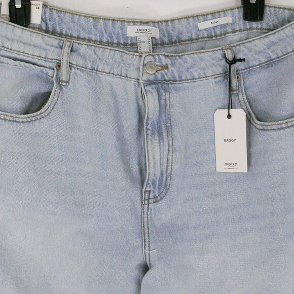 Forever 21 Premium Women's Mid Rise Wide Straight Leg Baggy Fit Jeans - Picture 2 of 4